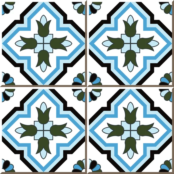 Vintage seamless wall tiles of cross blue flower, Moroccan, Portuguese. — Stock vektor