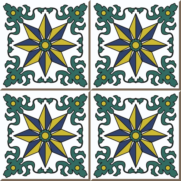 Vintage seamless wall tiles of spiral vine flower, Moroccan, Portuguese. — Stockový vektor