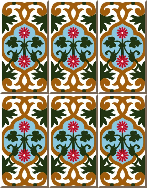 Vintage seamless wall tiles of spiral round red flower, Moroccan, Portuguese. — Διανυσματικό Αρχείο
