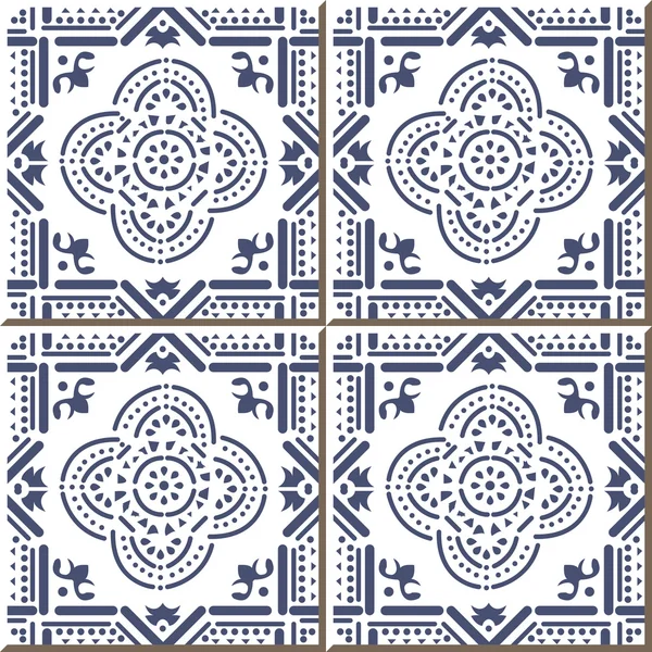 Vintage seamless wall tiles of blue line round cross, Moroccan, Portuguese. — Διανυσματικό Αρχείο