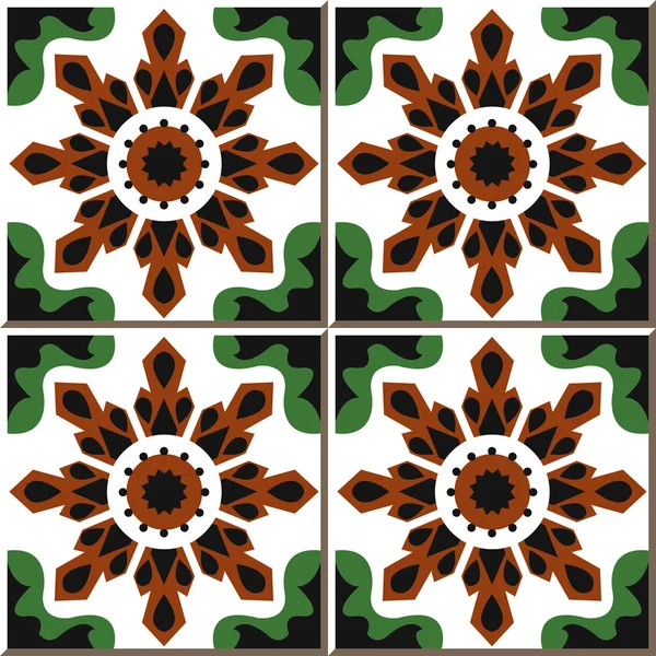 Vintage seamless wall tiles of crystal flower kaleidoscope, Moroccan, Portuguese. — стоковий вектор
