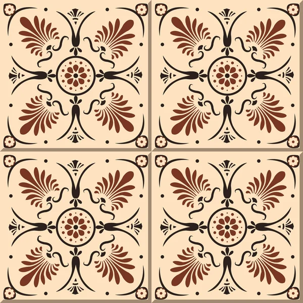 Vintage seamless wall tiles of brown round flower, Moroccan, Portuguese. — Stockový vektor