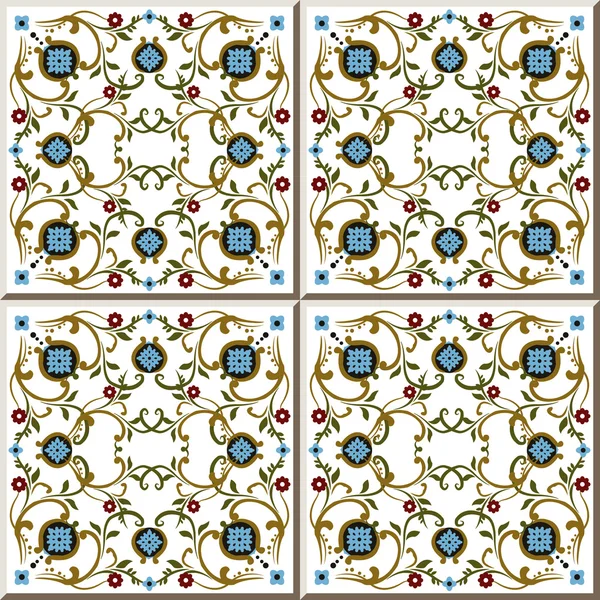 Vintage seamless wall tiles of spiral cross red flower, Moroccan, Portuguese. — 图库矢量图片