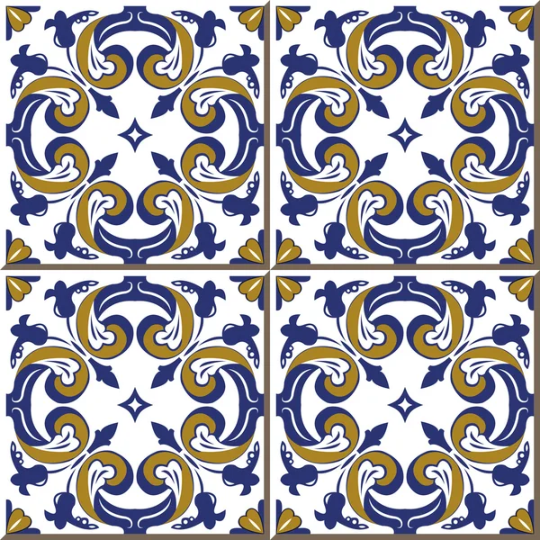Vintage seamless wall tiles of round spiral flower, Moroccan, Portuguese. — 스톡 벡터