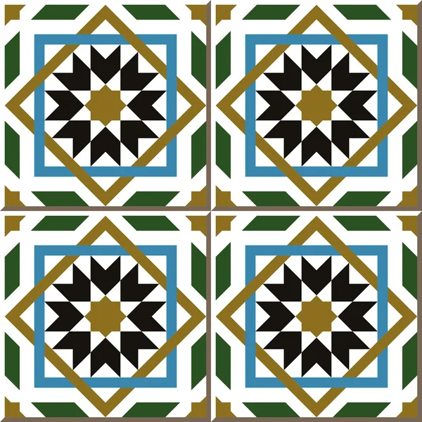 Vintage seamless wall tiles of Islam star square, Moroccan, Portuguese. — Wektor stockowy