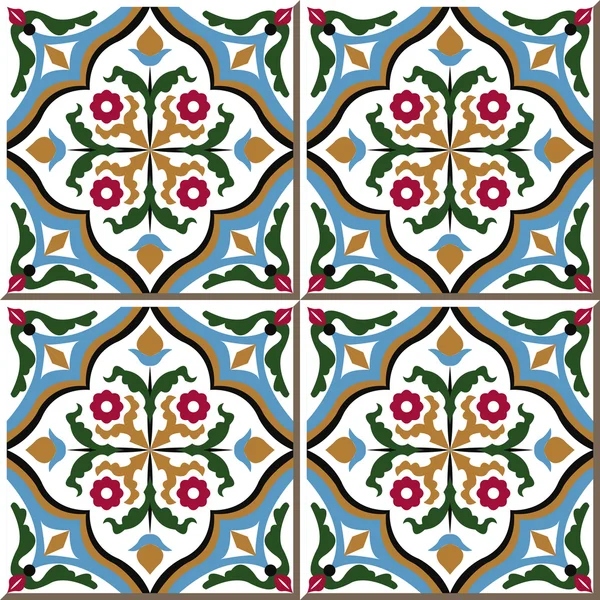 Vintage seamless wall tiles of flower leaf vine, Moroccan, Portuguese. — Διανυσματικό Αρχείο