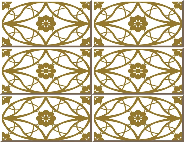 Vintage seamless wall tiles of golden round oval cross flower, Moroccan, Portuguese. — Stockvector