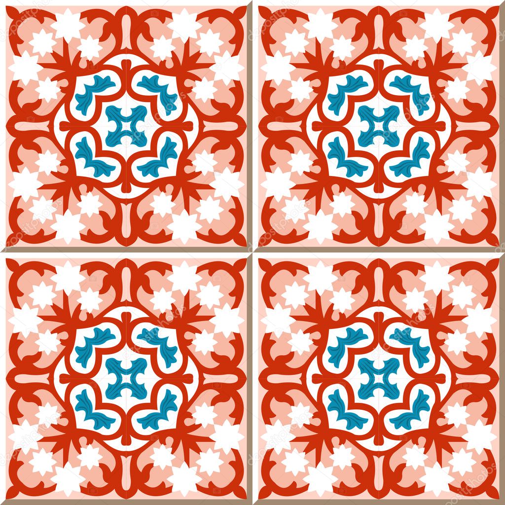 Vintage seamless wall tiles of star white flower, Moroccan, Portuguese.
