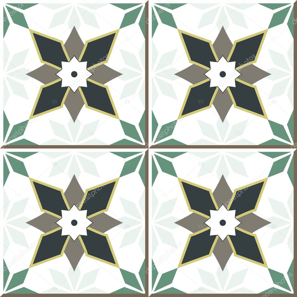 Vintage seamless wall tiles of star flower, Moroccan, Portuguese.