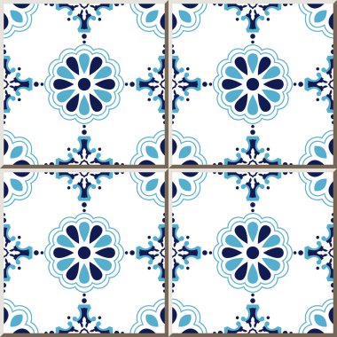 Seramik karo deseni 316 zarif mavi yuvarlak çapraz çiçek