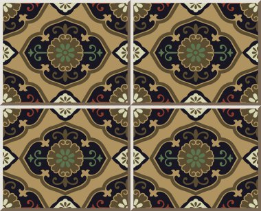 Seramik karo deseni 406 oryantal eğri spiral çiçek kaleydoskop