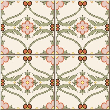 Seramik karo deseni 495 eğri çapraz yaprak çiçek asma