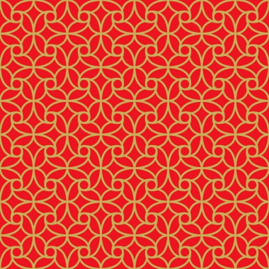 Seamless vintage Chinese window tracery golden round curve spiral pattern background.
