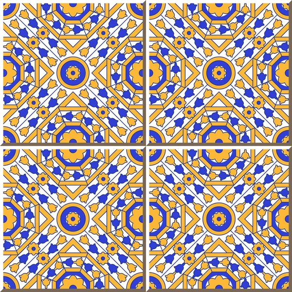 Vintage seamless wall tiles of square round octagon flower, Moroccan, Portuguese. — Stok Vektör