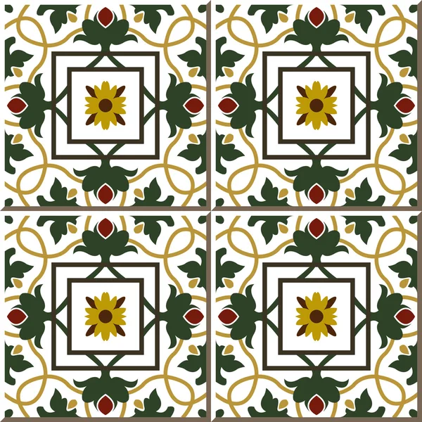 Telhas de parede sem costura vintage de flor de videira verde, marroquino, Português . — Vetor de Stock
