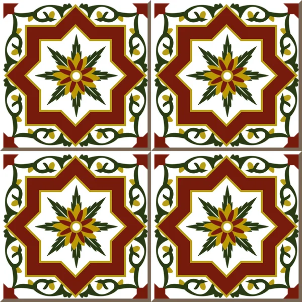 Vintage seamless wall tiles of star spiral vine, Moroccan, Portuguese. — ストックベクタ