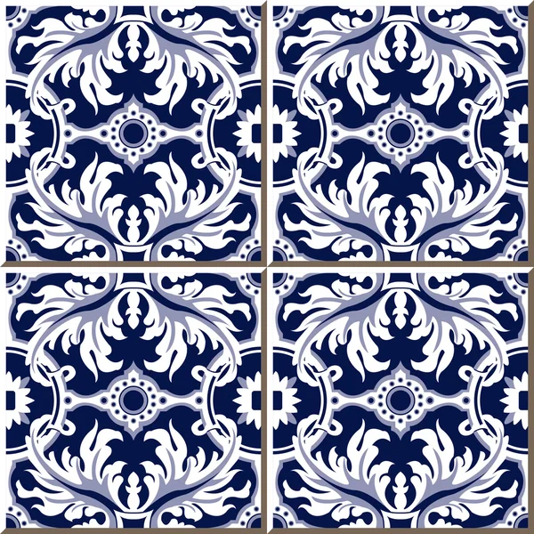 Vintage seamless wall tiles of spiral leaf flower, Moroccan, Portuguese. — 스톡 벡터