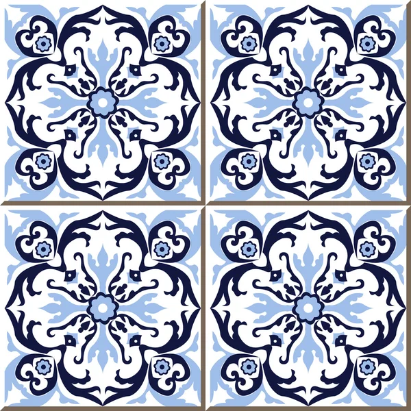 Vintage seamless wall tiles of spiral round blue flower, Moroccan, Portuguese. — Stockový vektor