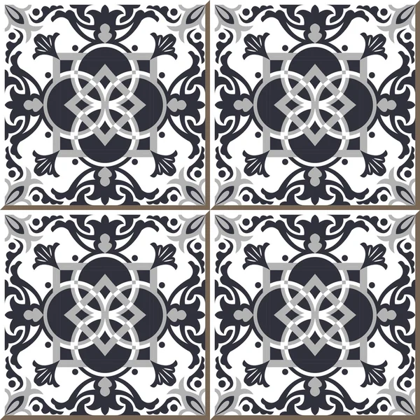 Vintage seamless wall tiles of gray round square cross, Moroccan, Portuguese. — Διανυσματικό Αρχείο