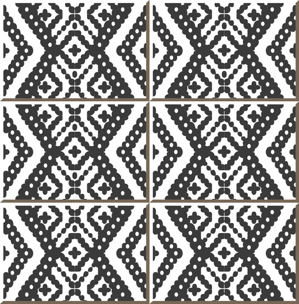 Vintage seamless wall tiles of aboriginal diamond cross check, Moroccan, Portuguese. — ストックベクタ