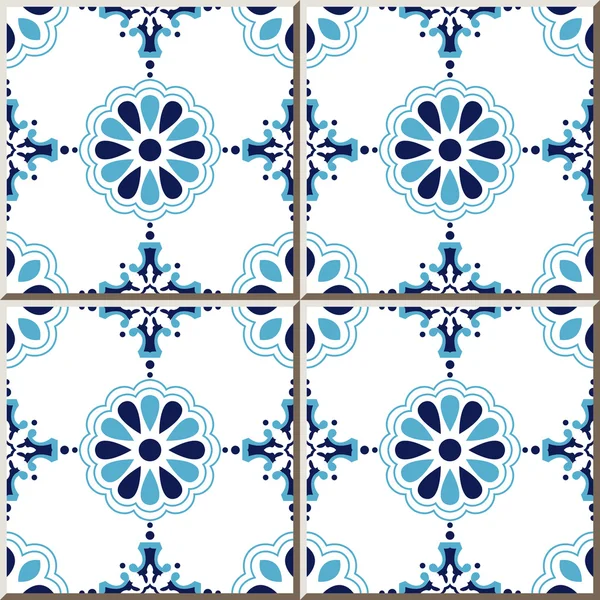 Ceramic tile pattern 316 elegant blue round cross flower — Stock Vector