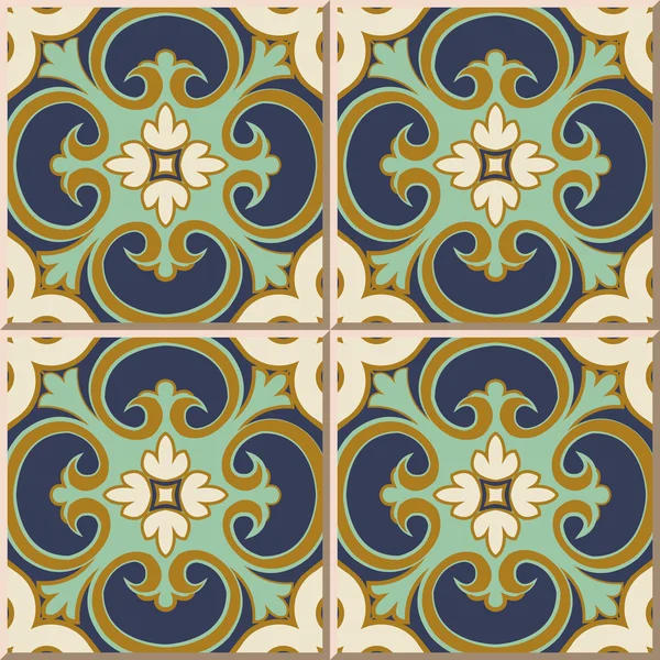 Ceramic tile pattern 322 exotic vintage green curve spiral cross flower — Stock Vector