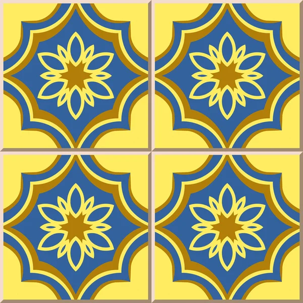 Padrão de telha cerâmica 339 oriental dourado azul curva cruz flor — Vetor de Stock