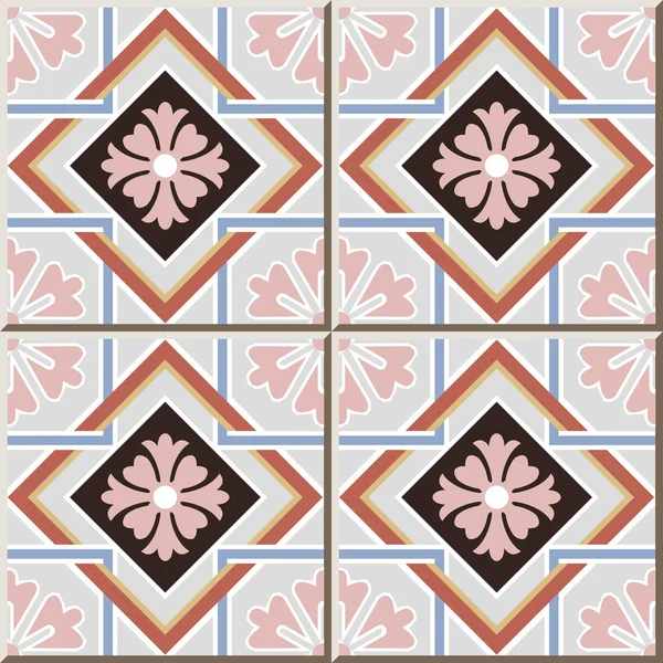 Patrón de baldosas de cerámica 343 cuadrado comprobar cruz marco flor geometría — Vector de stock