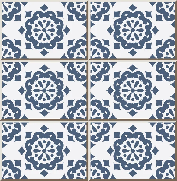 Carreaux de céramique motif 355 vintage fleur ronde bleue — Image vectorielle