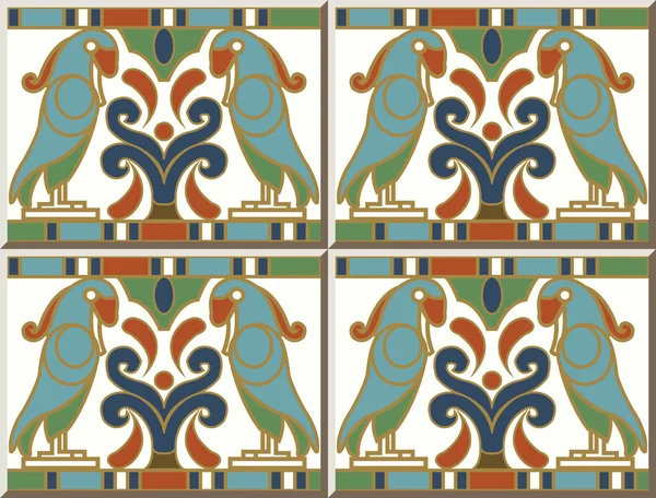 Ceramic tile pattern 378 bird parrot spiral round — Stock Vector