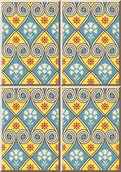Ceramic tile pattern 489 spiral round heart cross flower — Stock Vector