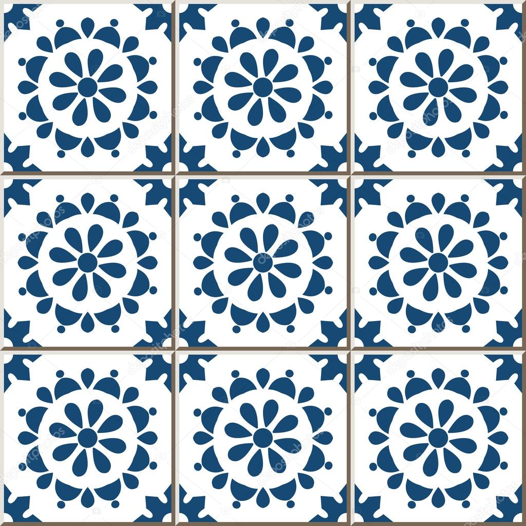 Ceramic tile pattern 356 vintage blue round cross flower