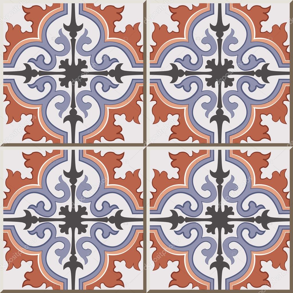 Ceramic tile pattern 372 vintage curve spiral cross kaleidoscope