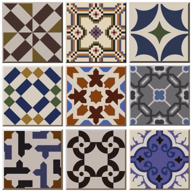 Vintage retro ceramic tile pattern set collection 001