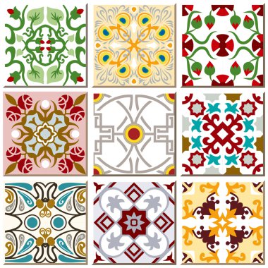 Vintage retro ceramic tile pattern set collection 009