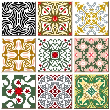 Vintage retro ceramic tile pattern set collection 010