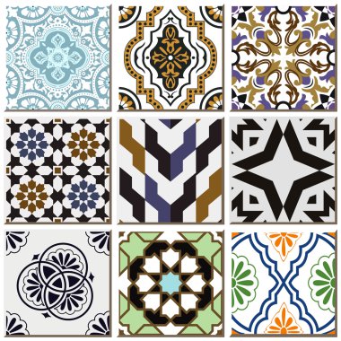 Vintage retro ceramic tile pattern set collection 015 clipart