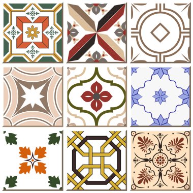 Vintage retro ceramic tile pattern set collection 021