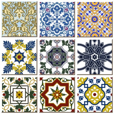 Vintage retro ceramic tile pattern set collection 028 clipart