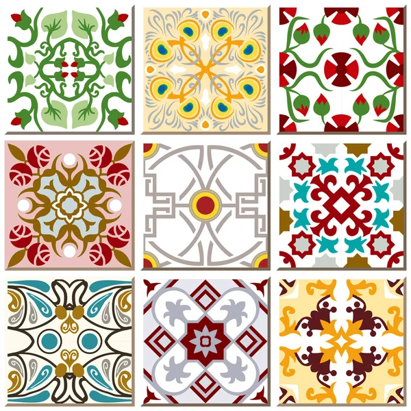 Vintage retro ceramic tile pattern set collection 009 — 스톡 벡터