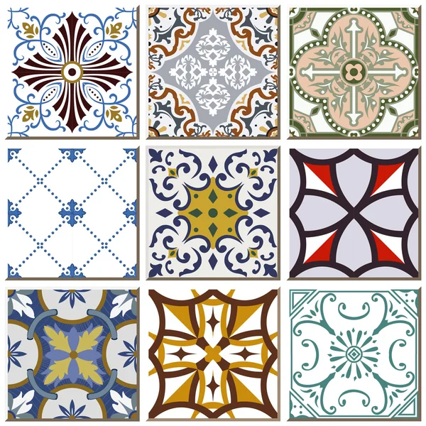 Vintage retro ceramic tile pattern set collection 013 — 图库矢量图片