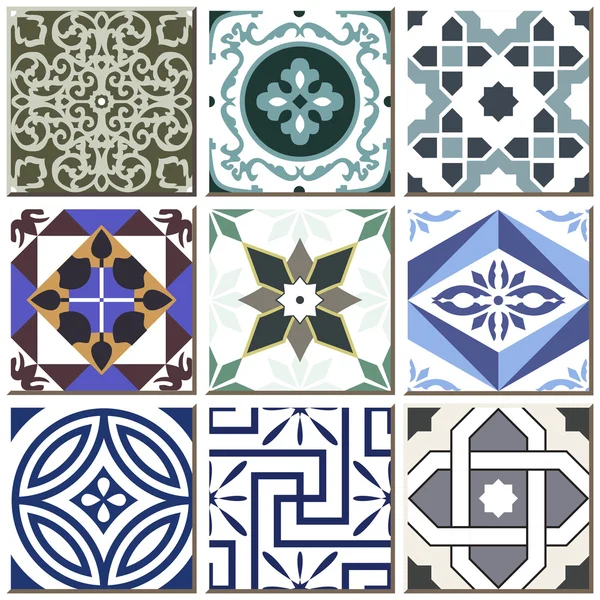 Vintage retro ceramic tile pattern set collection 020 — Stockvector