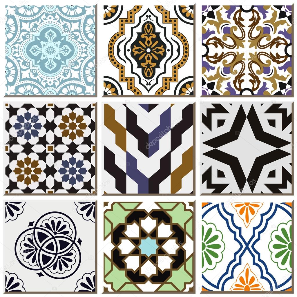 Vintage retro ceramic tile pattern set collection 015