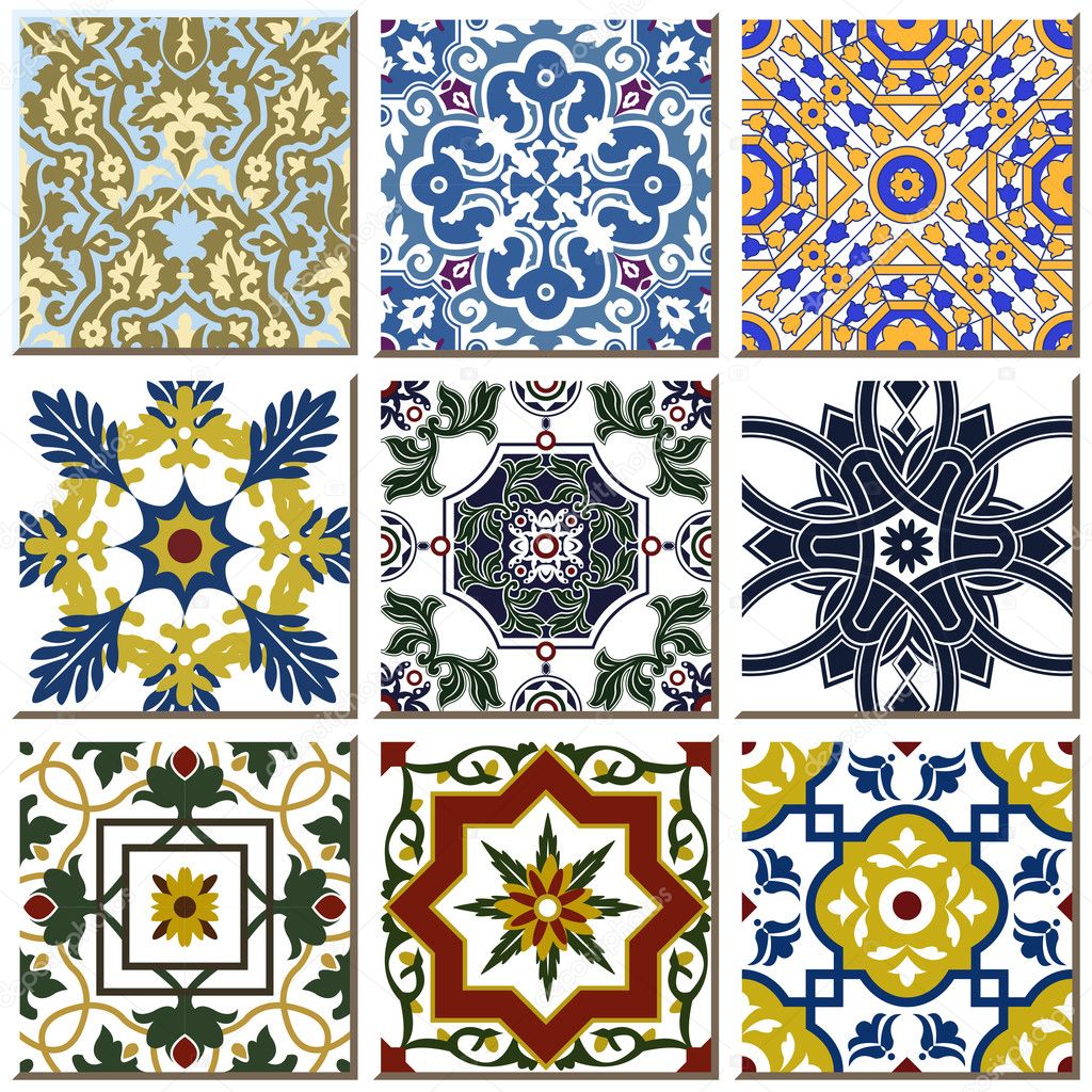 Vintage retro ceramic tile pattern set collection 028