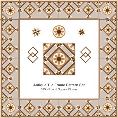 Antique tile frame pattern set_015 Round Square Flower