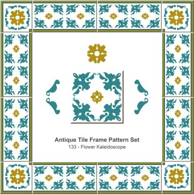 Antique tile frame pattern set_133 Flower Kaleidoscope