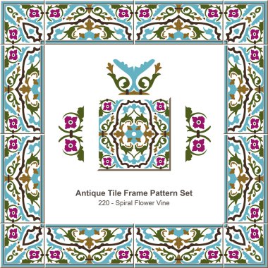 Antique tile frame pattern set_220 Spiral Flower Vine