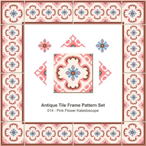 Antique tile frame pattern set_014 Pink Flower Kaleidoscope — Διανυσματικό Αρχείο