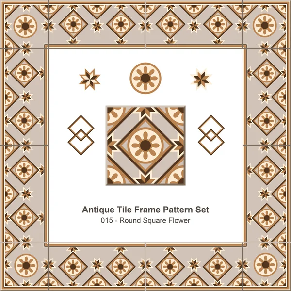 Modello di cornice di piastrelle antiche set _ 015 Rotondo Fiore quadrato — Vettoriale Stock