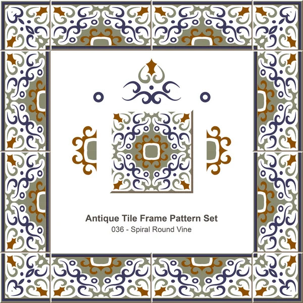 Antique tile frame pattern set_036 Spiral Round Vine — Διανυσματικό Αρχείο